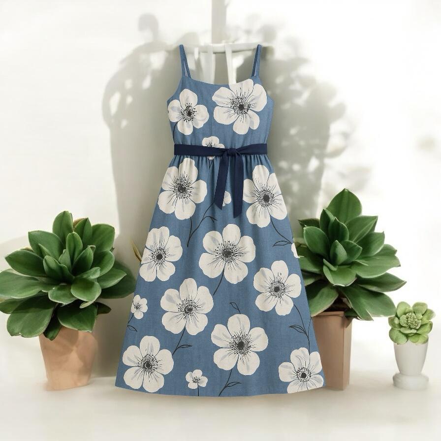 Blue Bloom Midi Dress